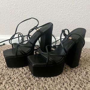 SHEIN Black Strappy Platform Heels